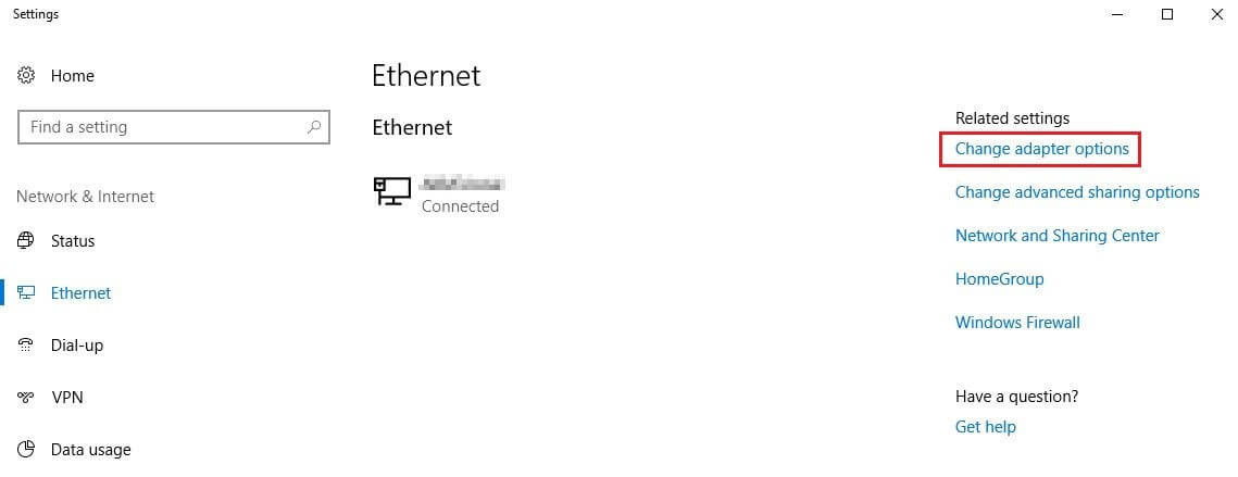 Ethernet-Einstellungen unter Windows 10