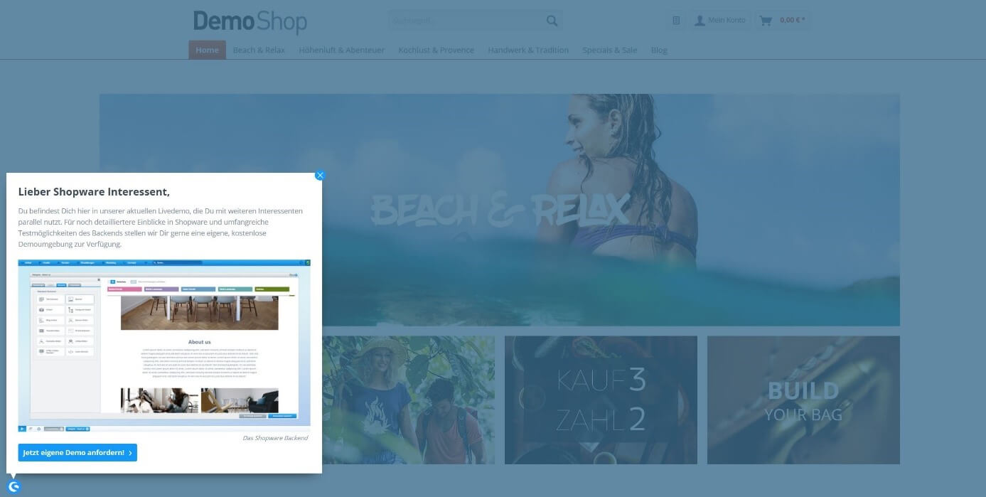 Demoshop der E-Commerce-Plattform Shopware