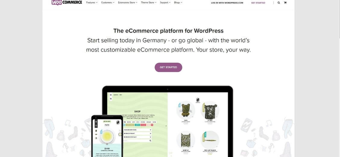 Startseite der E-Commerce-Plattform WooCommerce