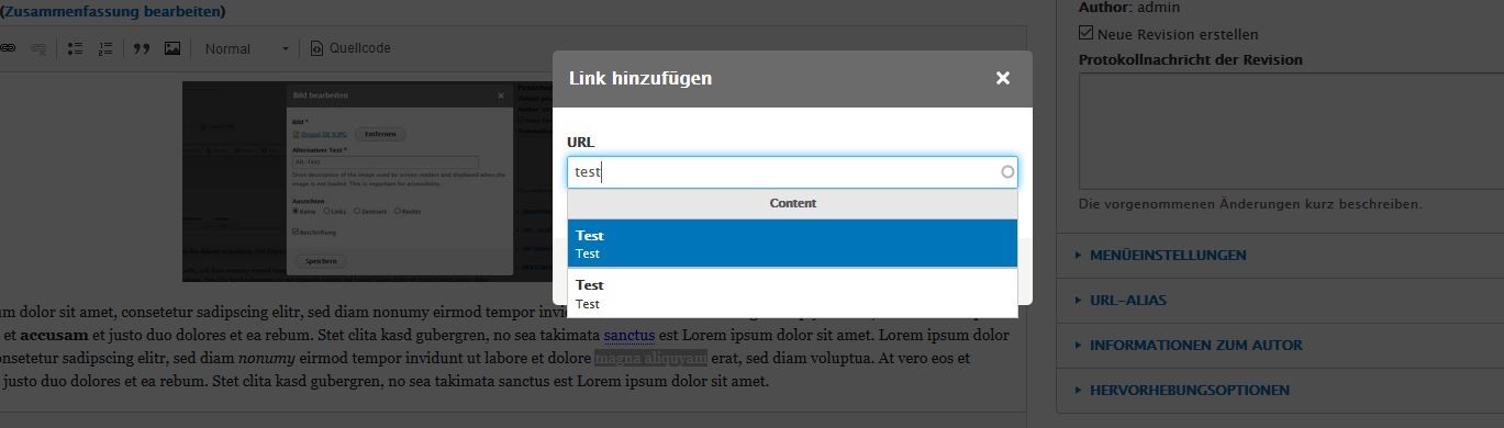 Drupal: Link hinzufügen mit installiertem Linkit-Modul