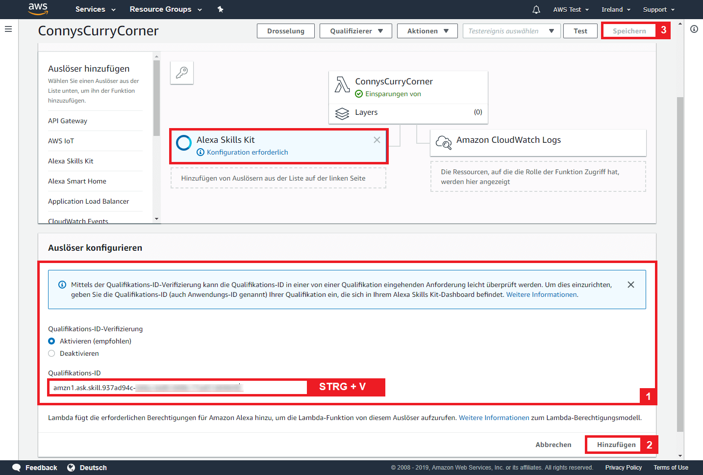 AWS-Management-Konsole: Verlinkung des Triggers via Qualifikations-ID AWS-Management-Konsole: Verlinkung des Triggers via Qualifikations-ID