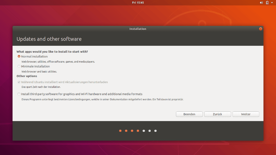 Auswahl der Installationsart bei der Ubuntu-Installation