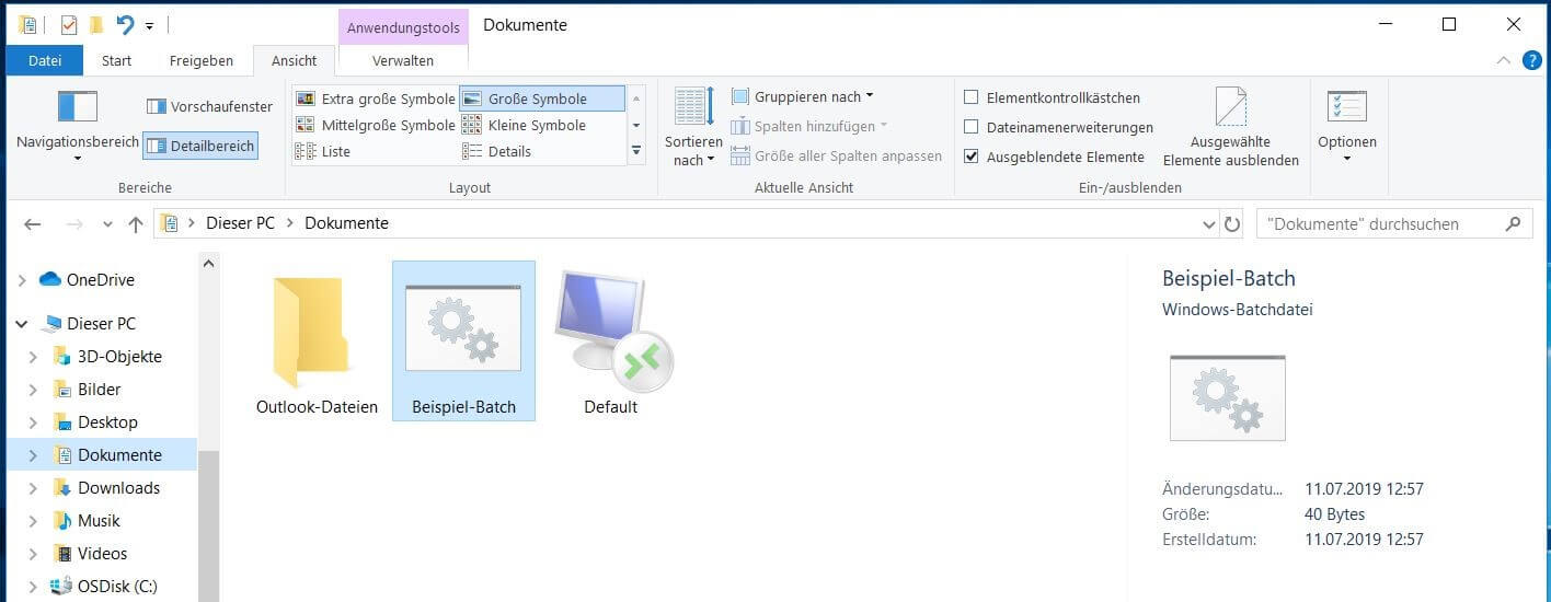 Beispiel-Batch-Datei im Windows Explorer