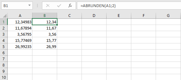 Beispiel für Zellbezüge für die ABRUNDEN-Funktion in Excel