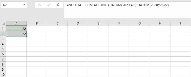 Die erweiterte Funktion NETTOARBEITSTAGE.INTL in Excel