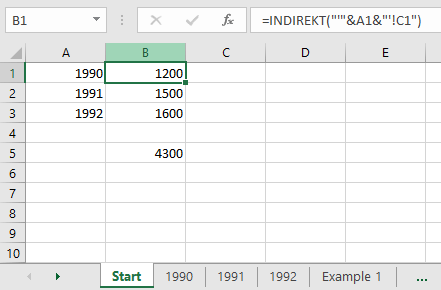 Excel-Funktion INDIREKT, mit der Werte aus unterschiedlichen Blättern dargestellt werden