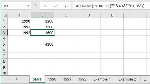 Excel-Tabelle SUMME und INDIREKT in Kombination 