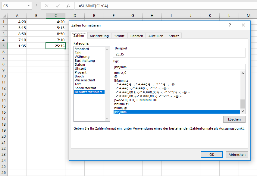 Benutzerdefinierter Formattyp in Excel