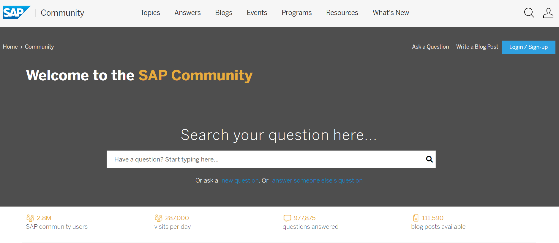Screenshot der SAP Community-Website