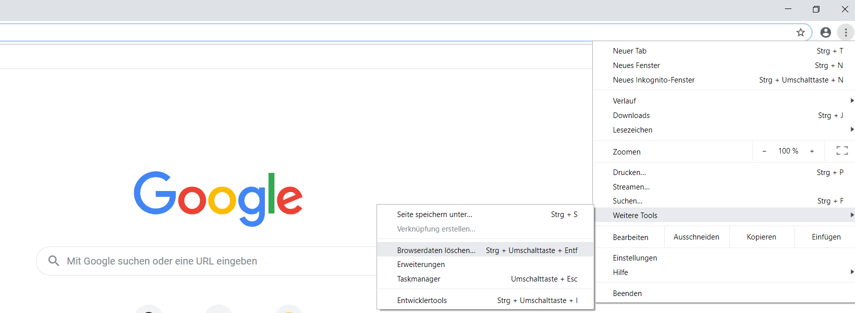 Google Chrome: Drei-Punkte-Icon in der Menüleiste
