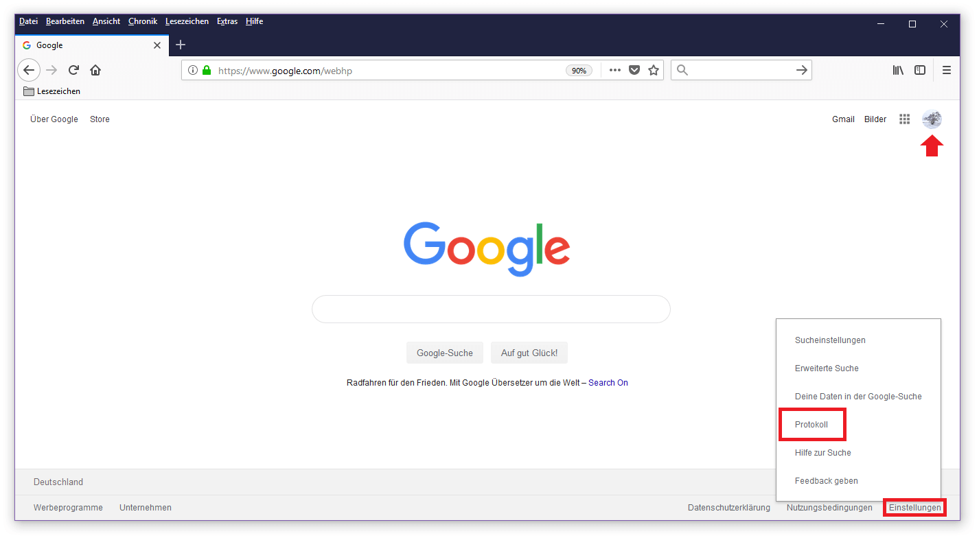 Startseite der Google-Suchmaschine