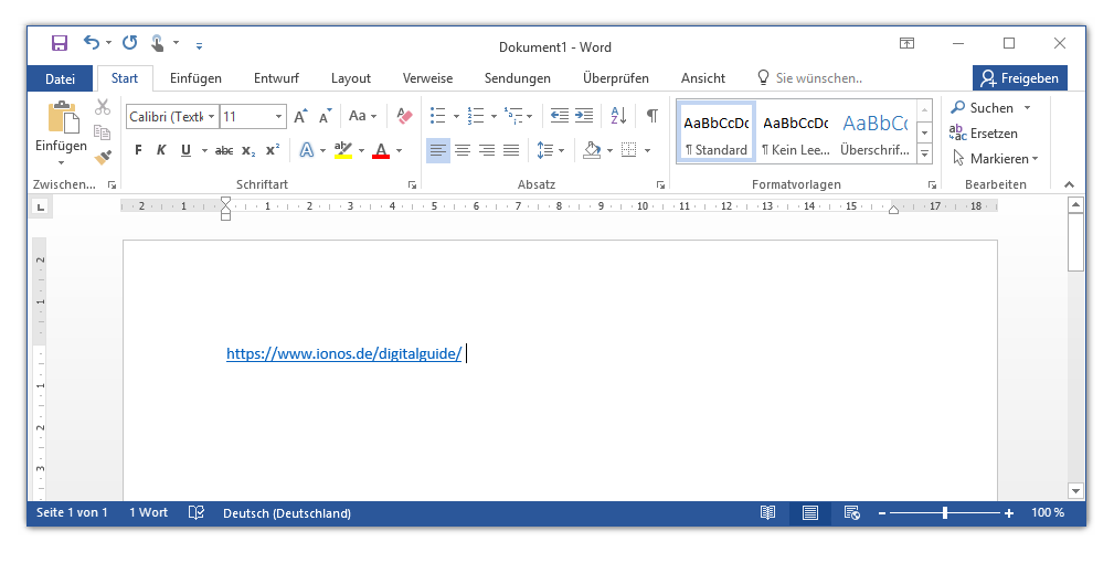 Microsoft Word: Ein Hyperlink im Standardformat