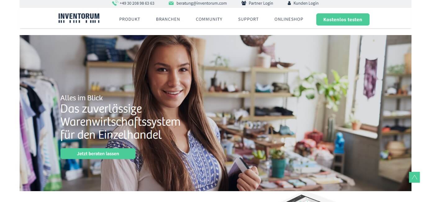 Homepage des Warenwirtschaftssystems von Inventorum