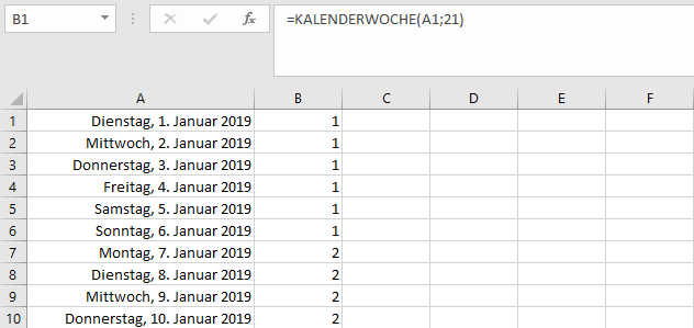 Kalender in Excel mit Kalenderwochen