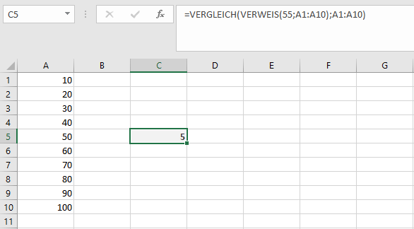 Kombination in Excel aus VERWEIS und VERGLEICH