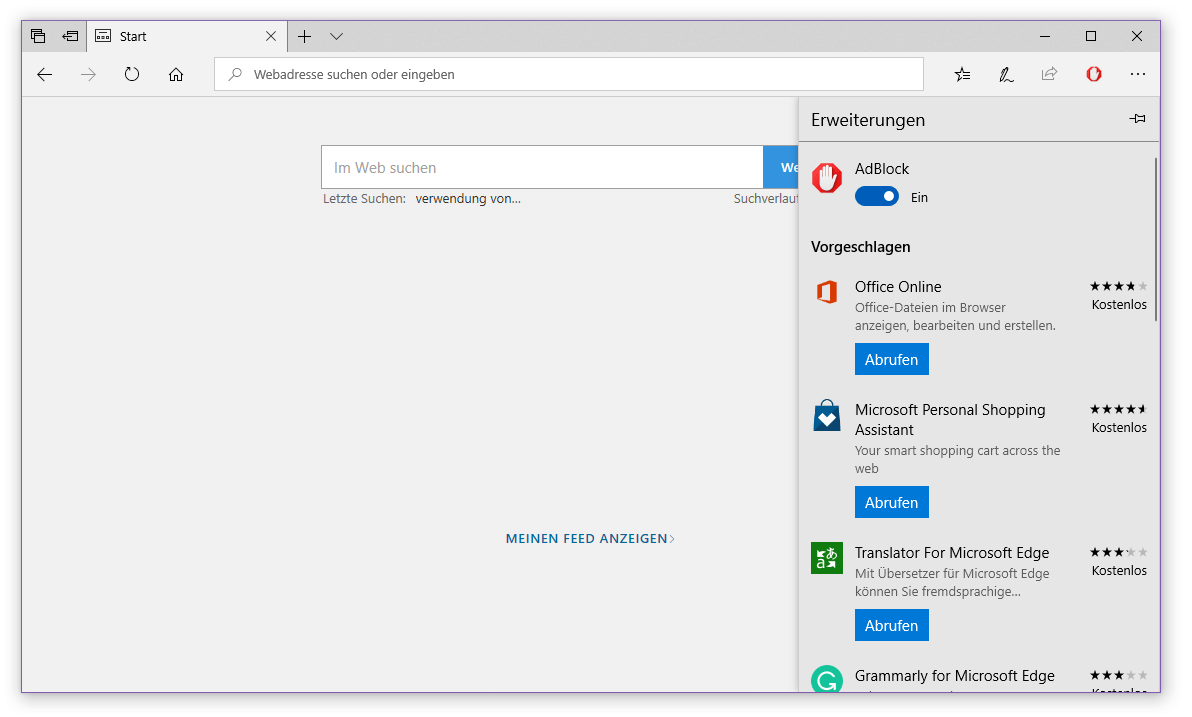 Microsoft Edge: Übersicht der installierten Browsererweiterungen