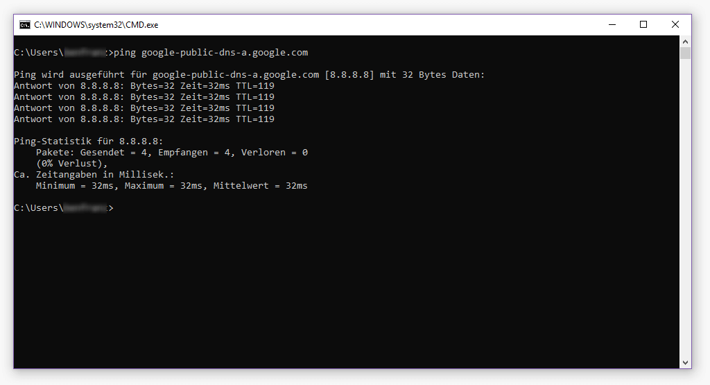 Ping-Statistik im Windows-Terminal