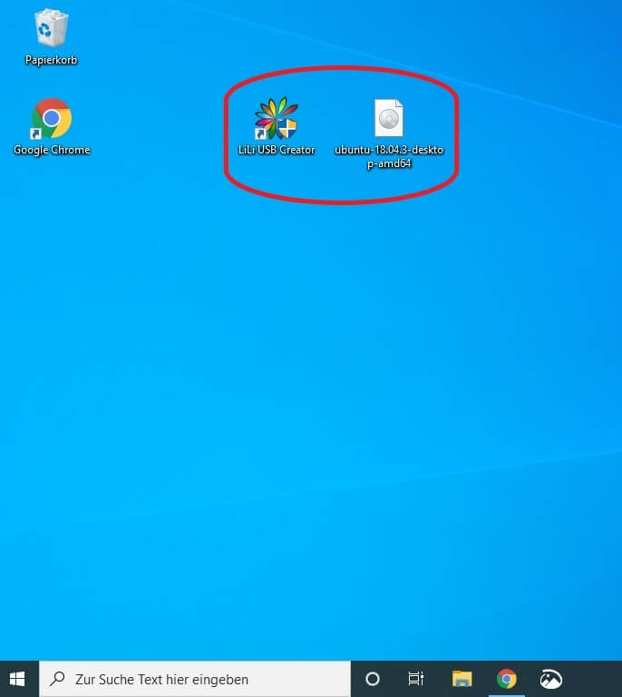 Ubuntu-ISO-Datei und LinuxLive USB Creator auf dem Desktop