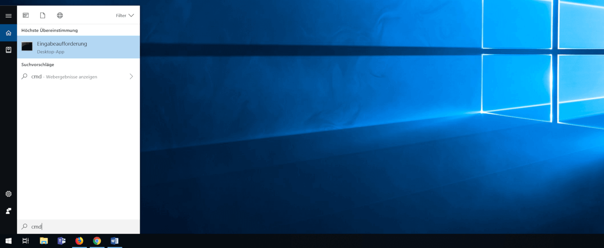 Windows 10: Suchergebnis für „cmd“