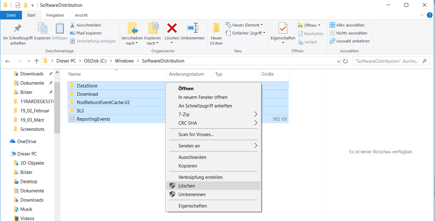 Windows 10: Verzeichnis „SoftwareDistribution“