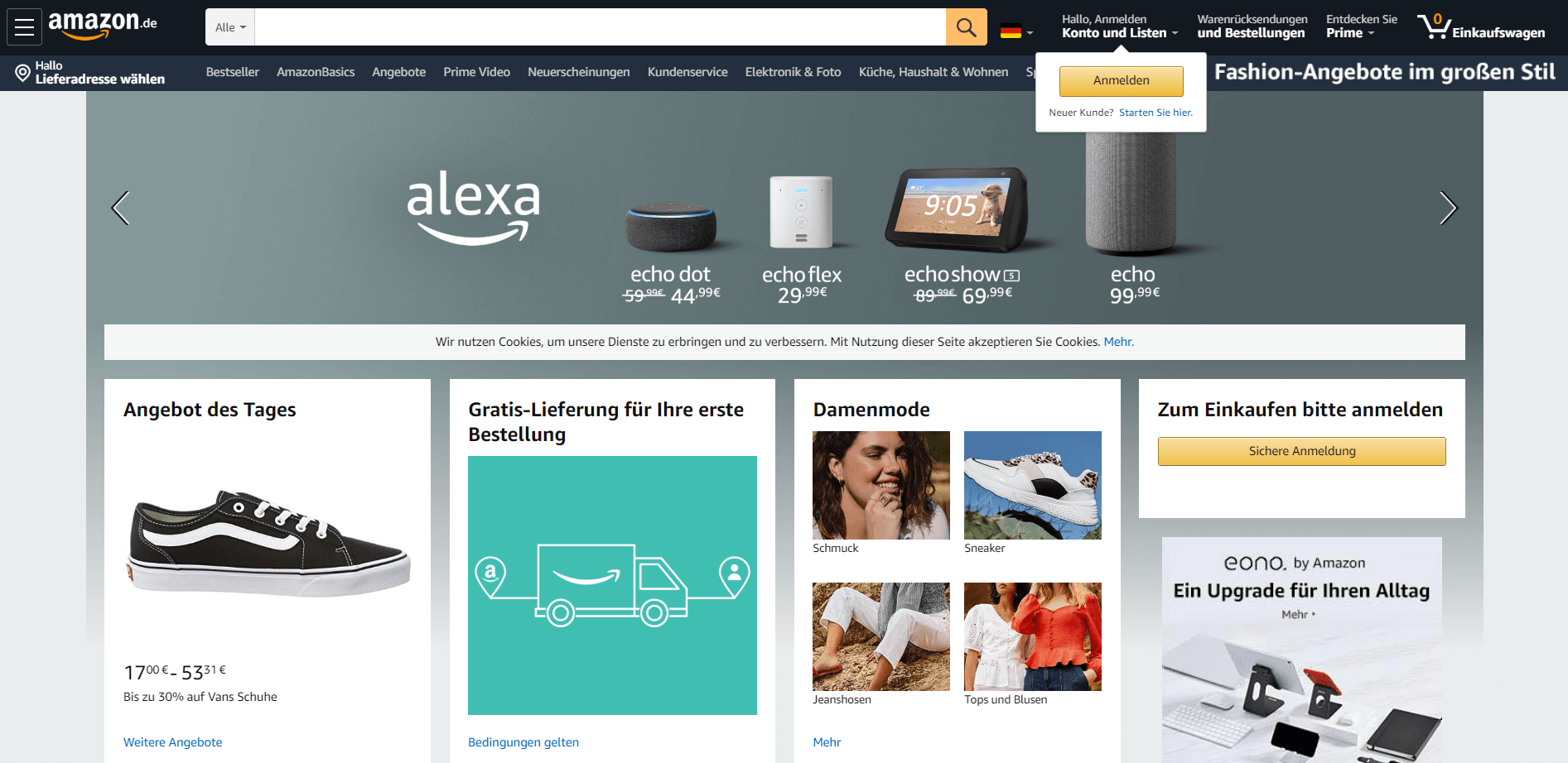 Amazon Homepage – Beispiel für einen Onlineshop