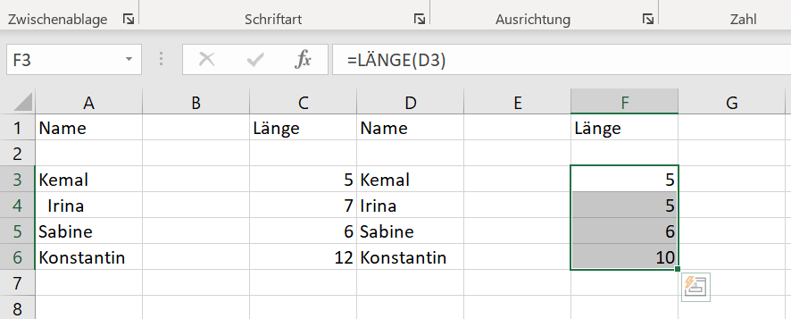 Excel: Mit LÄNGE die korrekte Zeichenzahl prüfen