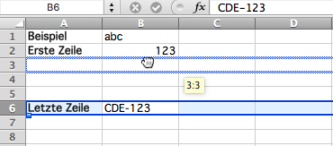 Excel: Markierung der gewünschten Zeilenposition 