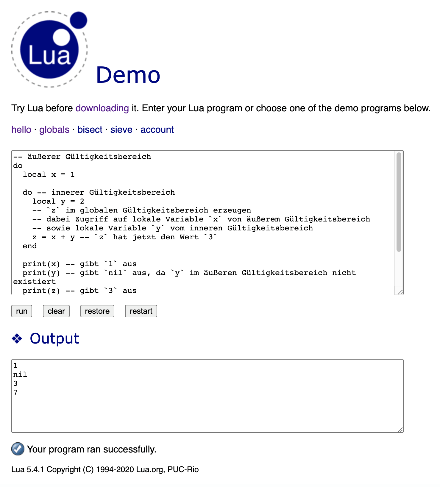 Interaktive Lua-Demo 