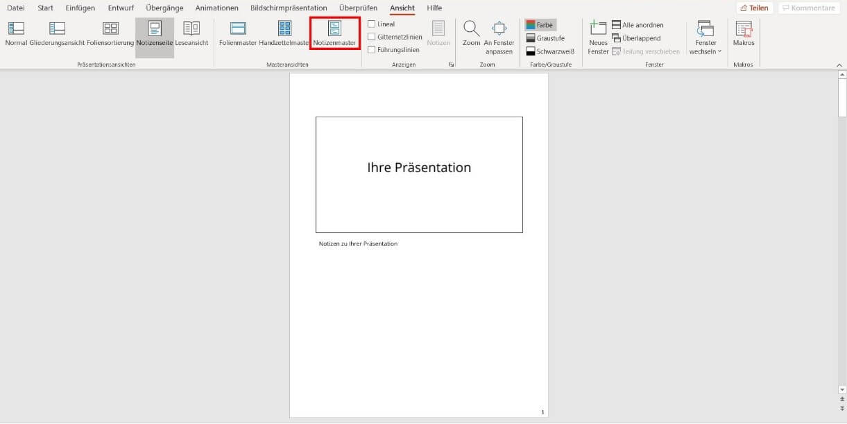 PowerPoint: Notizenmaster öffnen