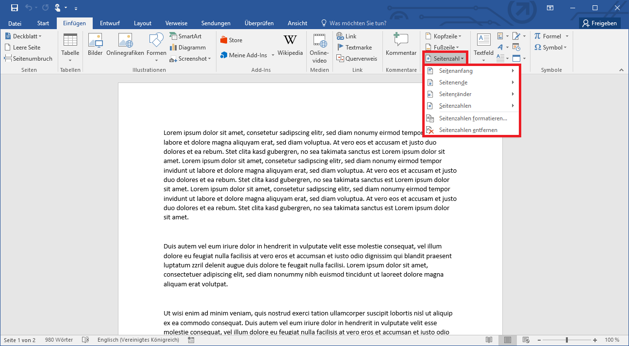 Word: Seitenzahlen einfügen, anpassen und richtig ...