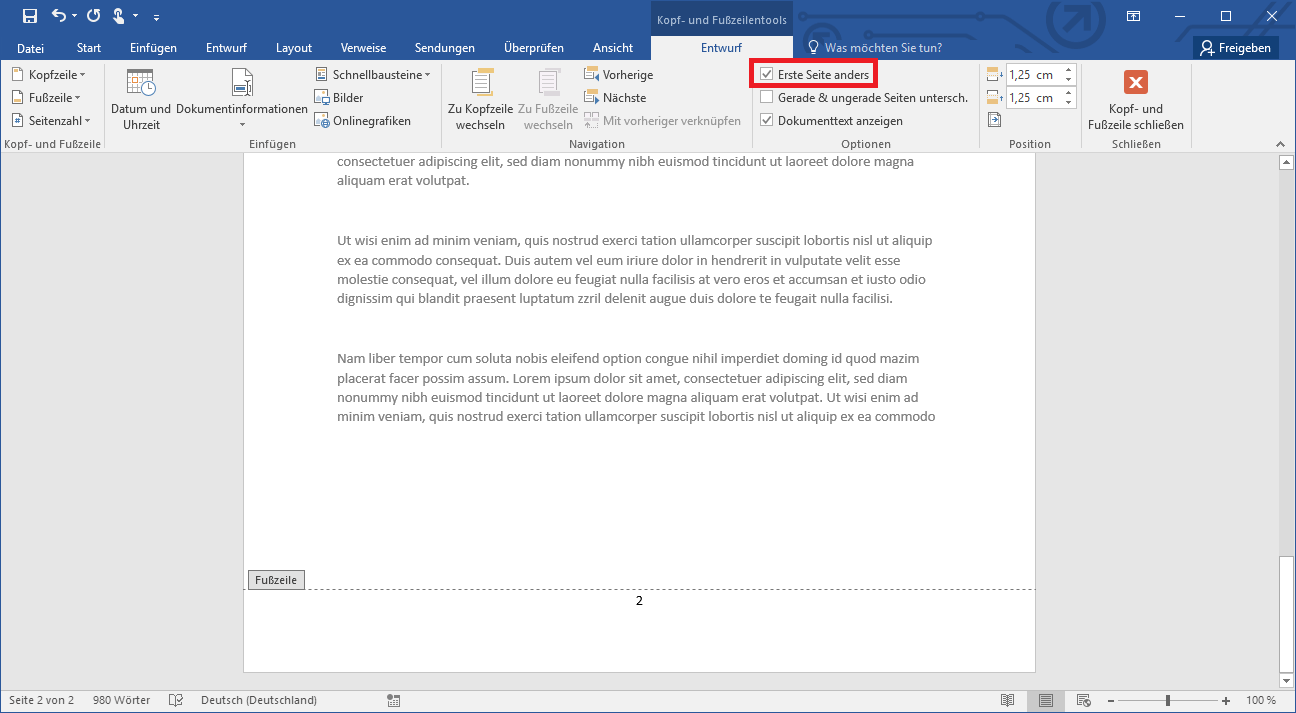 Word Erste Seite Anders Word Erste Seite Anders