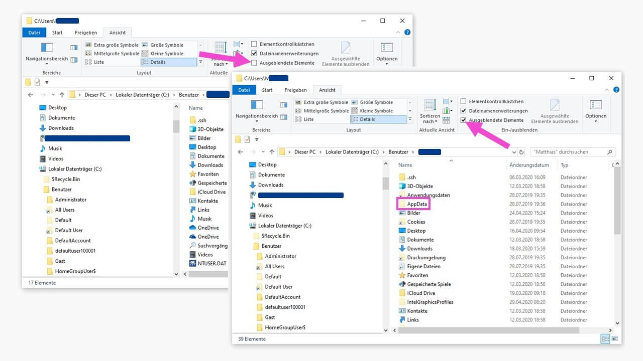 AppData-Ordner im Windows-Explorer sichtbar machen