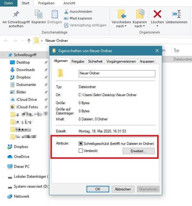Windows-Attribute ändern und Dateien verstecken
