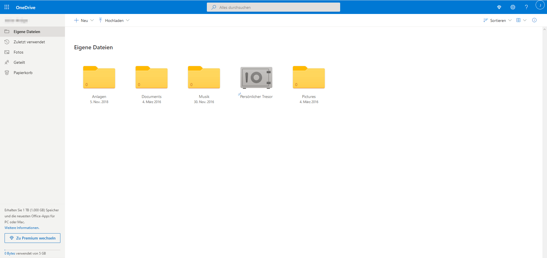OneDrive-Web-Dashboard: Eigene Dateien
