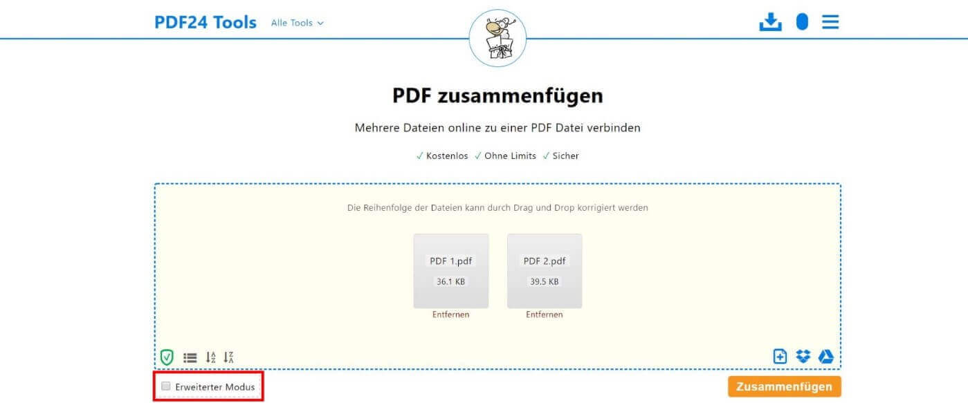 PDF24 Tools: Ansicht hochgeladener PDF-Dateien