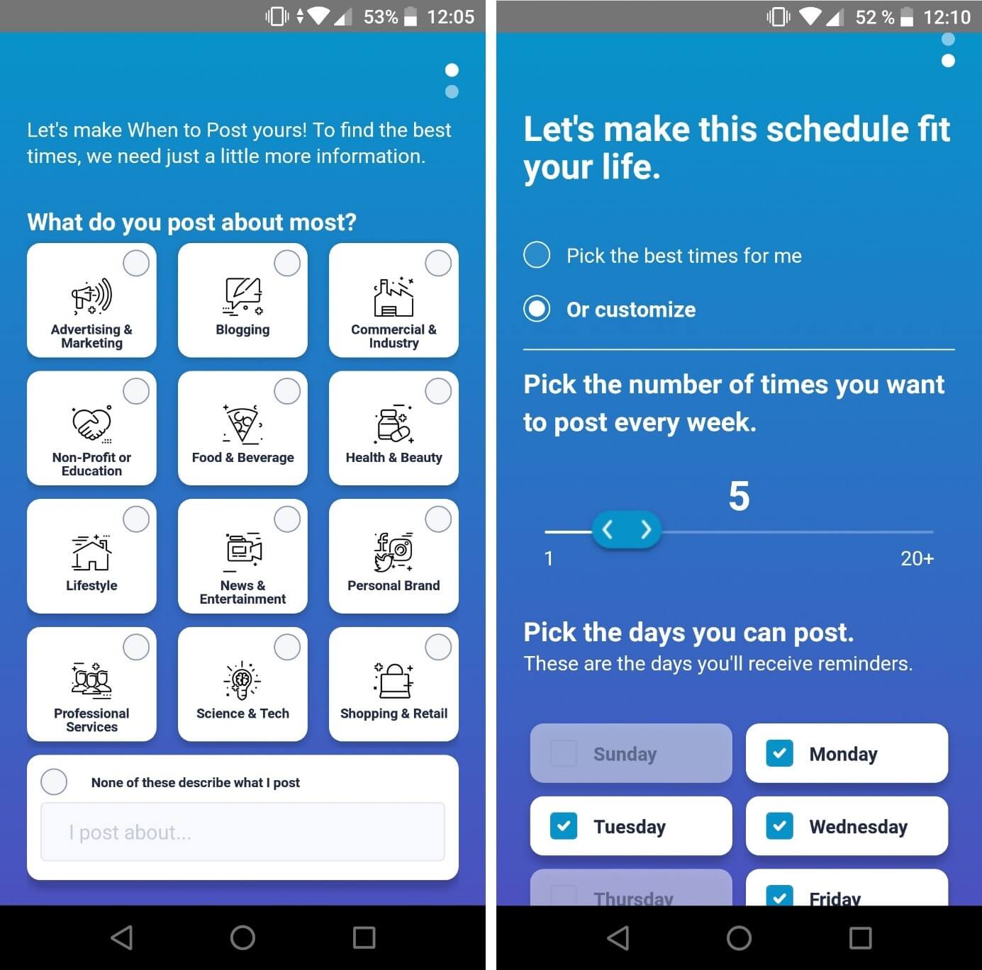 WhenToPost: Einrichtungsmanager in der Android-App