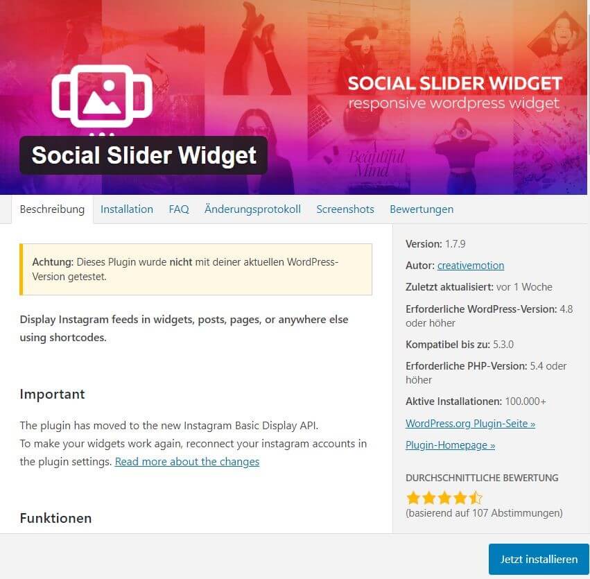 WordPress-Instagram-Widget: Social Slider Widget