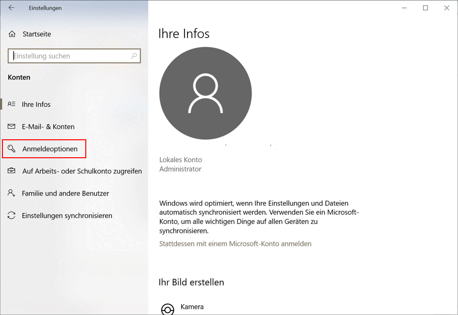 Anmeldeoptionen in den Windows-10-Kontoeinstellungen