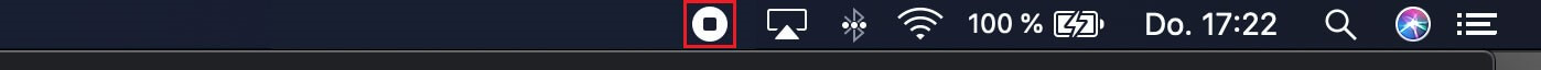 Das „Aufnahme stoppen“-Icon befindet sich in der Menüleiste Ihres Macs