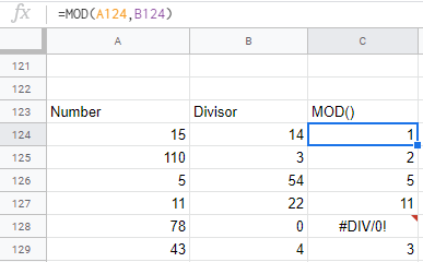 Beispiel für eine Modulus-Excel-Funktion