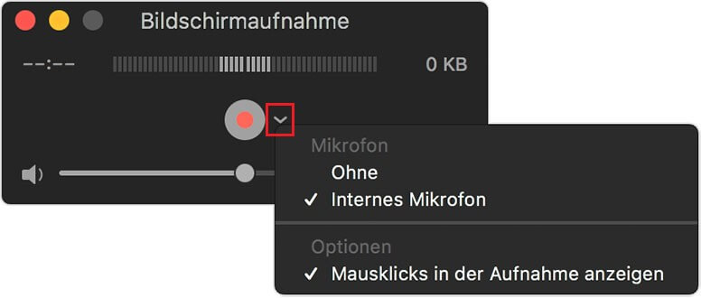 Bildschirmaufnahme über QuickTime Player mit Optionen