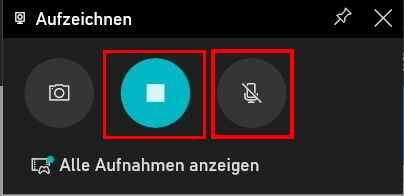 Button, über den sich die Bildschirmaufnahme in Windows 10 stoppen lässt