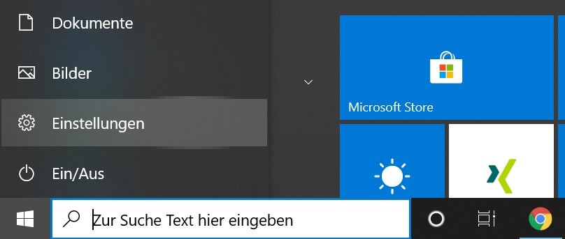 Button für den Aufruf der Windows-Einstellungen