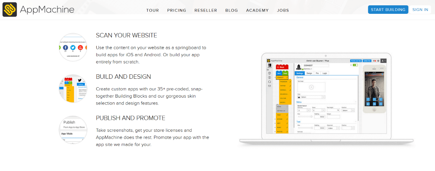 Homepage des App-Baukastens AppMachine