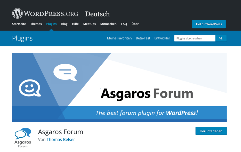 Download-Seite für Asgaros Forum auf WordPress.org