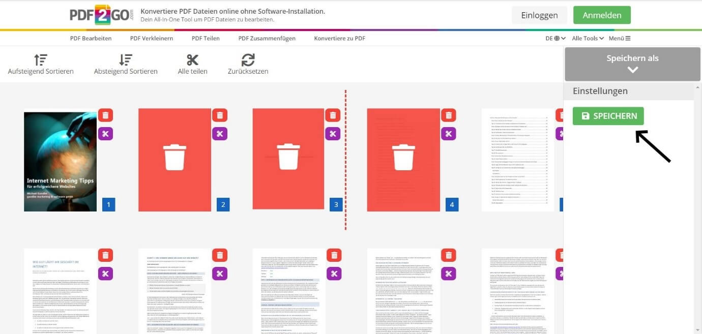 pdf datei einzelne seiten speichern online