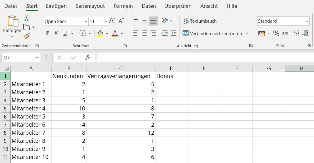 Excel-Beispiel: Tabelle erstellen