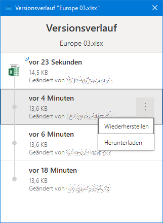 Versionsverlauf einer Excel-Datei in OneDrive