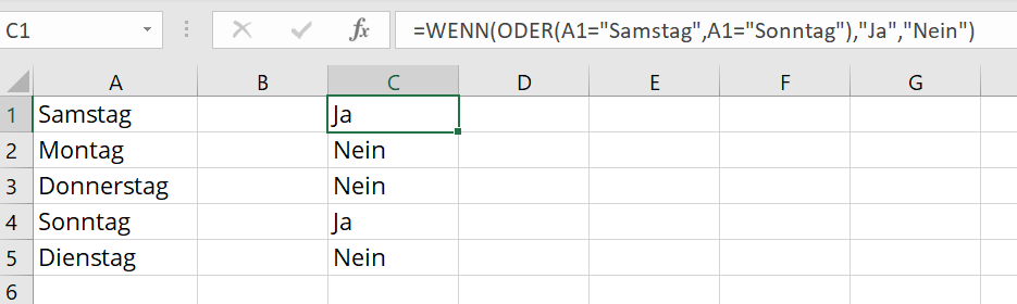 Excel-ODER-Funktion mit selbstdefinierten Ausgabewerten