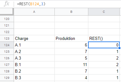 Excel: Restmengen-Berechnung am Beispiel von Produktionsmengen